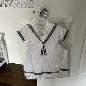 Feltman Bros White Sailor-Style Dress with Navy Trim